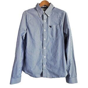 Abercrombie & Fitch Men's Muscle Fit Striped Button-Down Shirt XXL Blue & White